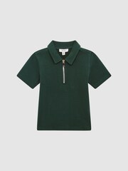 Reiss Emerald Creed Slim Fit Textured Half Zip Polo Shirt - Image 2 of 6