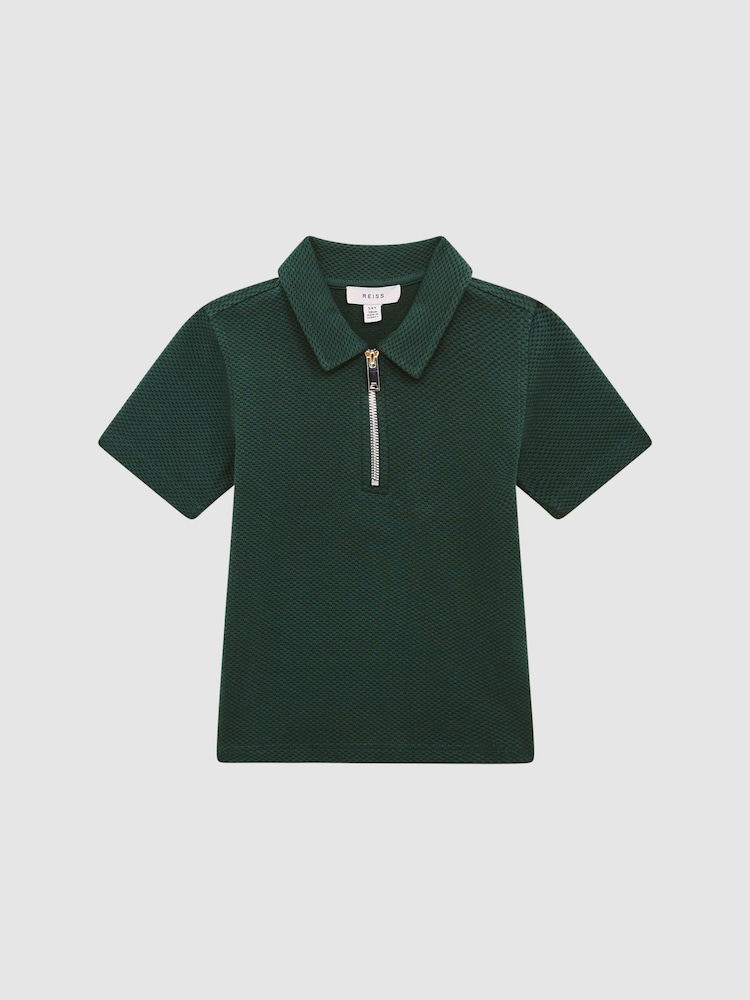 Reiss Emerald Creed Slim Fit Textured Half Zip Polo Shirt - Image 2 of 6