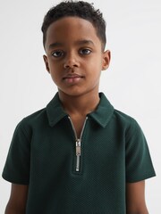 Reiss Emerald Creed Slim Fit Textured Half Zip Polo Shirt - Image 4 of 6