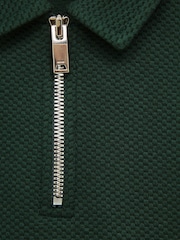 Reiss Emerald Creed Slim Fit Textured Half Zip Polo Shirt - Image 6 of 6
