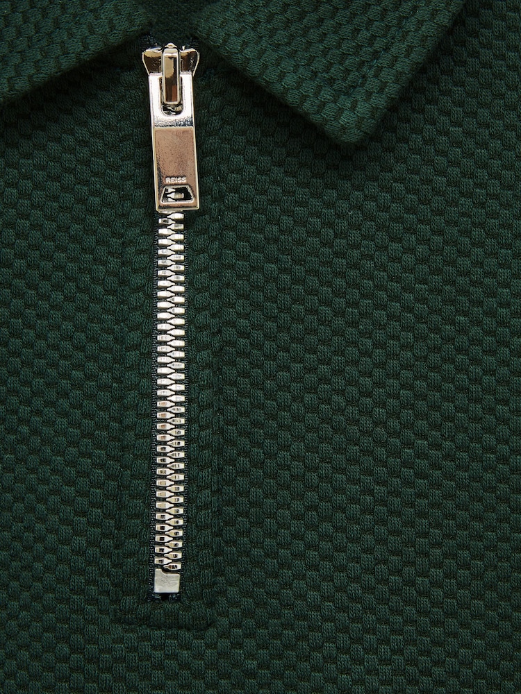 Reiss Emerald Creed Slim Fit Textured Half Zip Polo Shirt - Image 6 of 6
