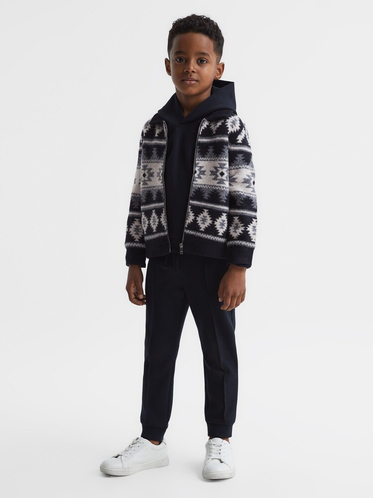 Reiss Navy Elias Navajo Print Zip-Through Jumper - Image 1 of 6 Reiss Navy Elias Navajo Print Zip-Through Jumper - Image 1 of 6