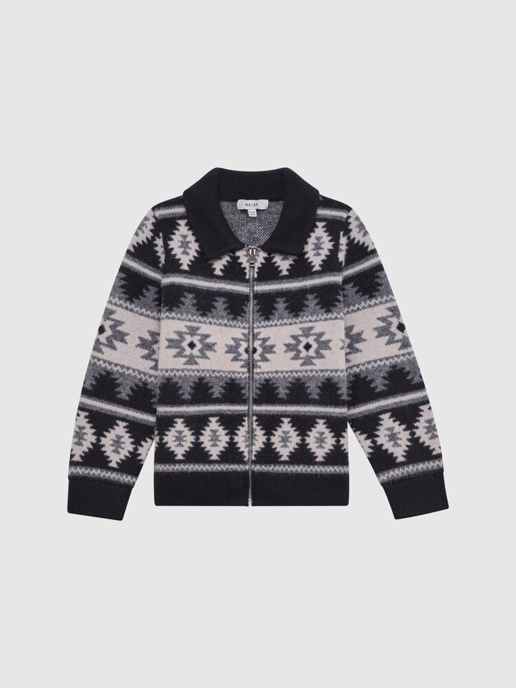 Reiss Navy Elias Navajo Print Zip-Through Jumper - Image 2 of 6 Reiss Navy Elias Navajo Print Zip-Through Jumper - Image 2 of 6