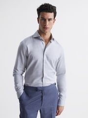 Reiss Grey Melange Belief Slim Fit Flannel Shirt - Image 1 of 6