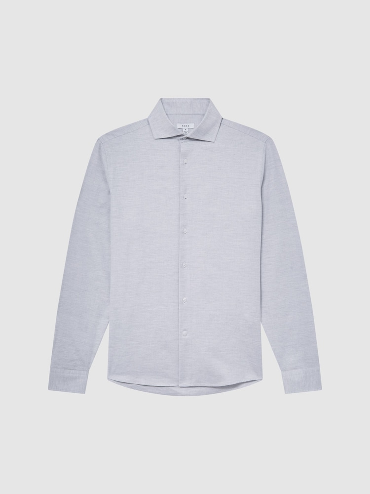 Reiss Grey Melange Belief Slim Fit Flannel Shirt - Image 2 of 6