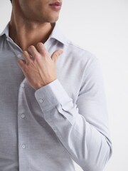 Reiss Grey Melange Belief Slim Fit Flannel Shirt - Image 4 of 6