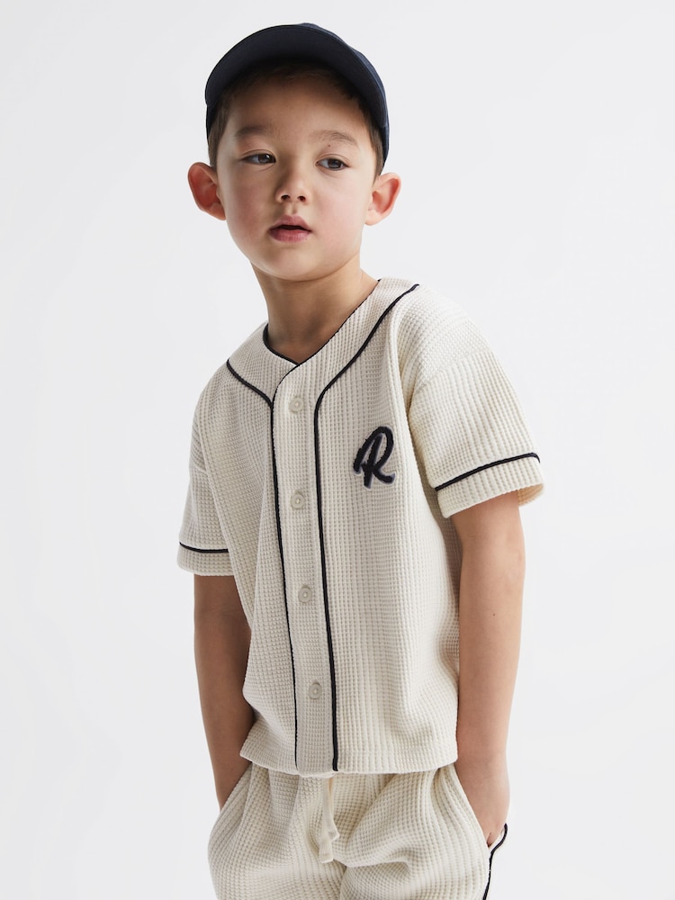 Reiss Ecru Jonny Junior Textured Collarless Shirt - Image 1 of 6