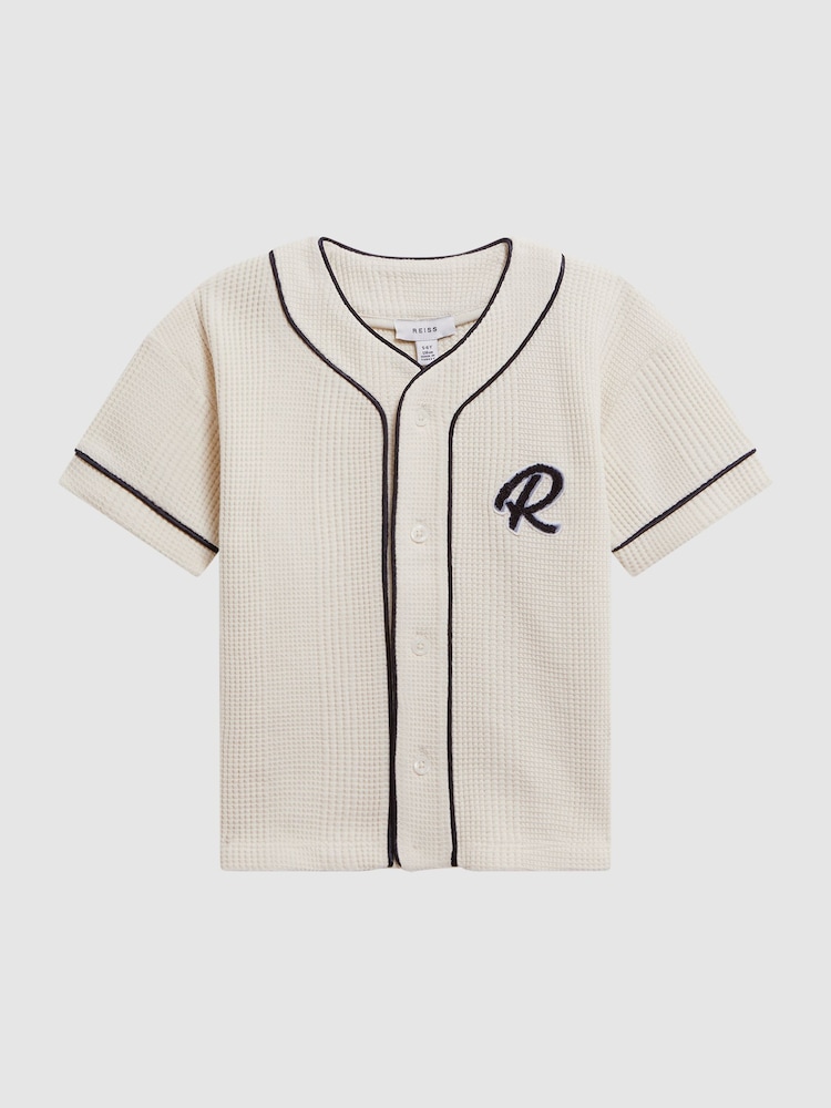 Reiss Ecru Jonny Junior Textured Collarless Shirt - Image 2 of 6