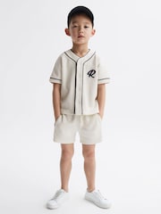 Reiss Ecru Jonny Junior Textured Collarless Shirt - Image 3 of 6