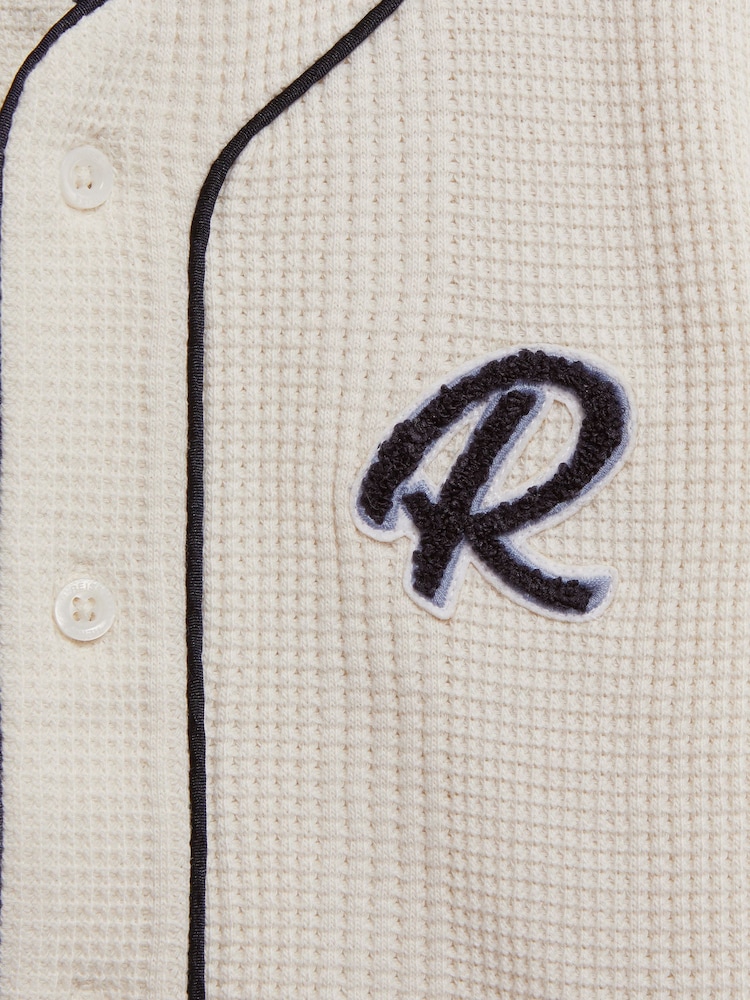 Reiss Ecru Jonny Junior Textured Collarless Shirt - Image 6 of 6