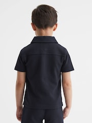 Reiss Navy Creed Slim Fit Textured Half Zip Polo Shirt - Image 5 of 6
