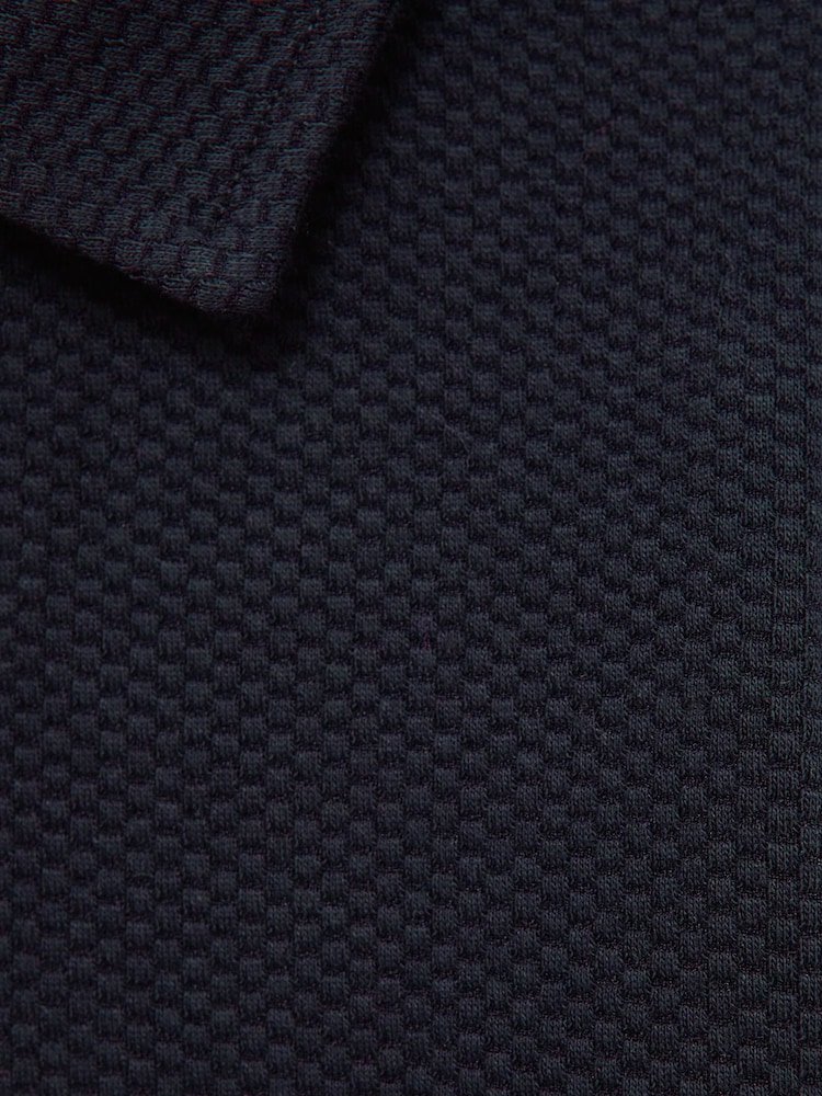 Reiss Navy Creed Slim Fit Textured Half Zip Polo Shirt - Image 6 of 6