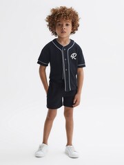 Reiss Navy Jonny Junior Textured Collarless Shirt - Image 3 of 6