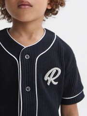 Reiss Navy Jonny Junior Textured Collarless Shirt - Image 4 of 6