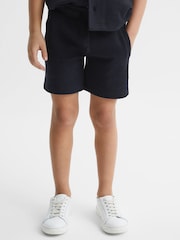 Reiss Navy Robin Slim Fit Textured Drawstring Shorts - Image 3 of 6