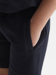 Reiss Navy Robin Slim Fit Textured Drawstring Shorts - Image 4 of 6