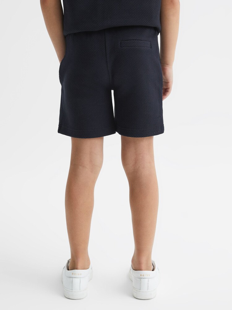 Reiss Navy Robin Slim Fit Textured Drawstring Shorts - Image 5 of 6