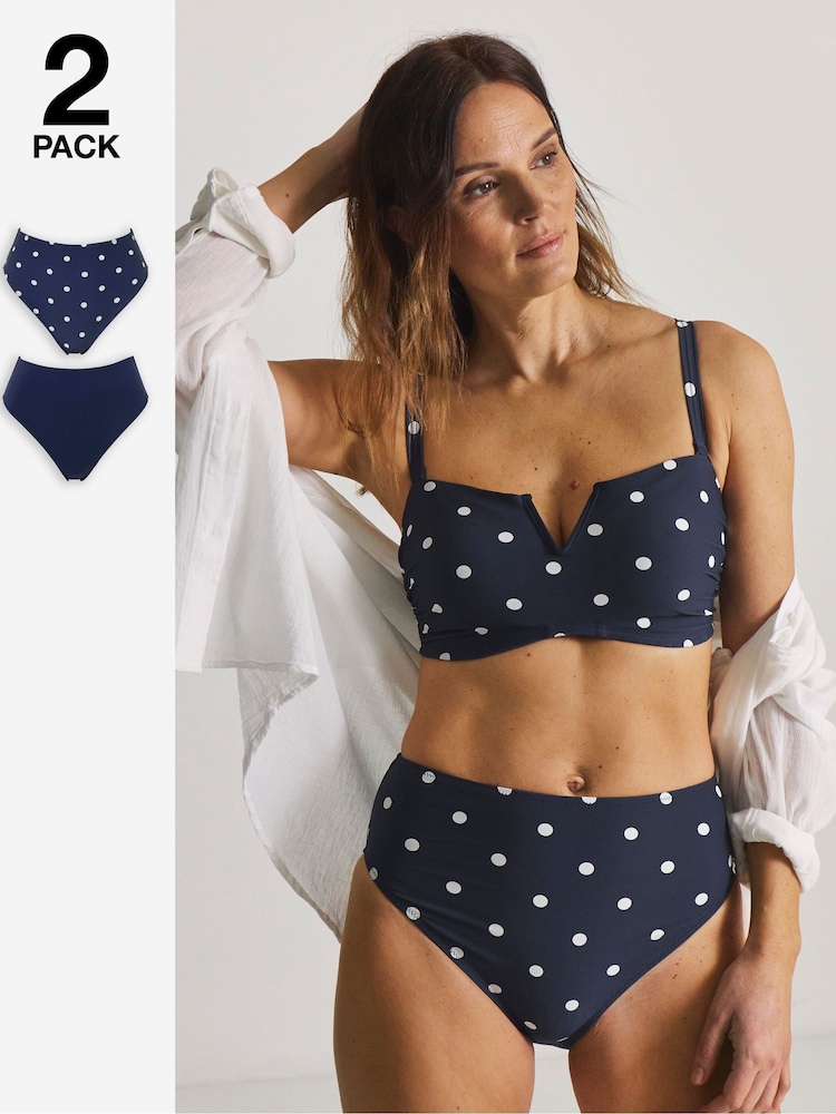 Simply Be Navy Spot Magisculpt Bikini Bottoms 2 Pack - Image 1 of 5 Simply Be Navy Spot Magisculpt Bikini Bottoms 2 Pack - Image 1 of 5
