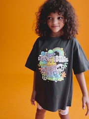 Charcoal Grey Bright Character Oversized T-Shirt and Cycle Shorts Set (3-16yrs) - Image 2 of 7