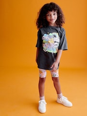Charcoal Grey Bright Character Oversized T-Shirt and Cycle Shorts Set (3-16yrs) - Image 3 of 7