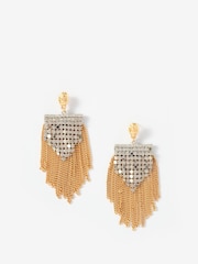 Mint Velvet Gold Mixed Metal Fringed Statement Earrings - Image 1 of 3