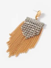 Mint Velvet Gold Mixed Metal Fringed Statement Earrings - Image 3 of 3