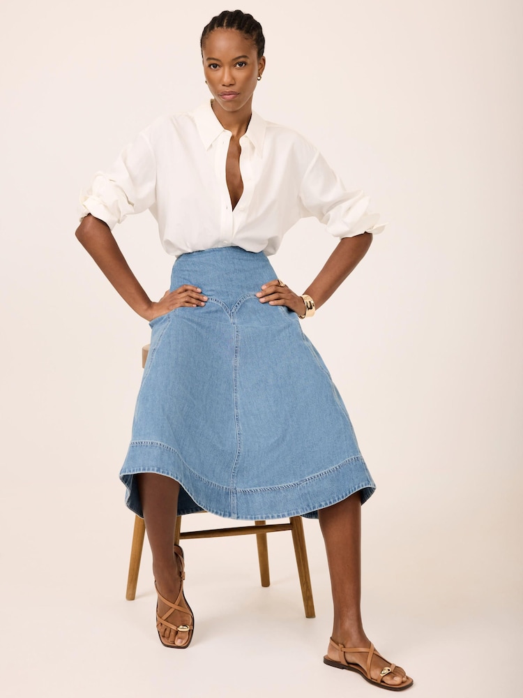 Mint Velvet Blue Denim Midi Skirt - Image 1 of 7 Mint Velvet Blue Denim Midi Skirt - Image 1 of 7