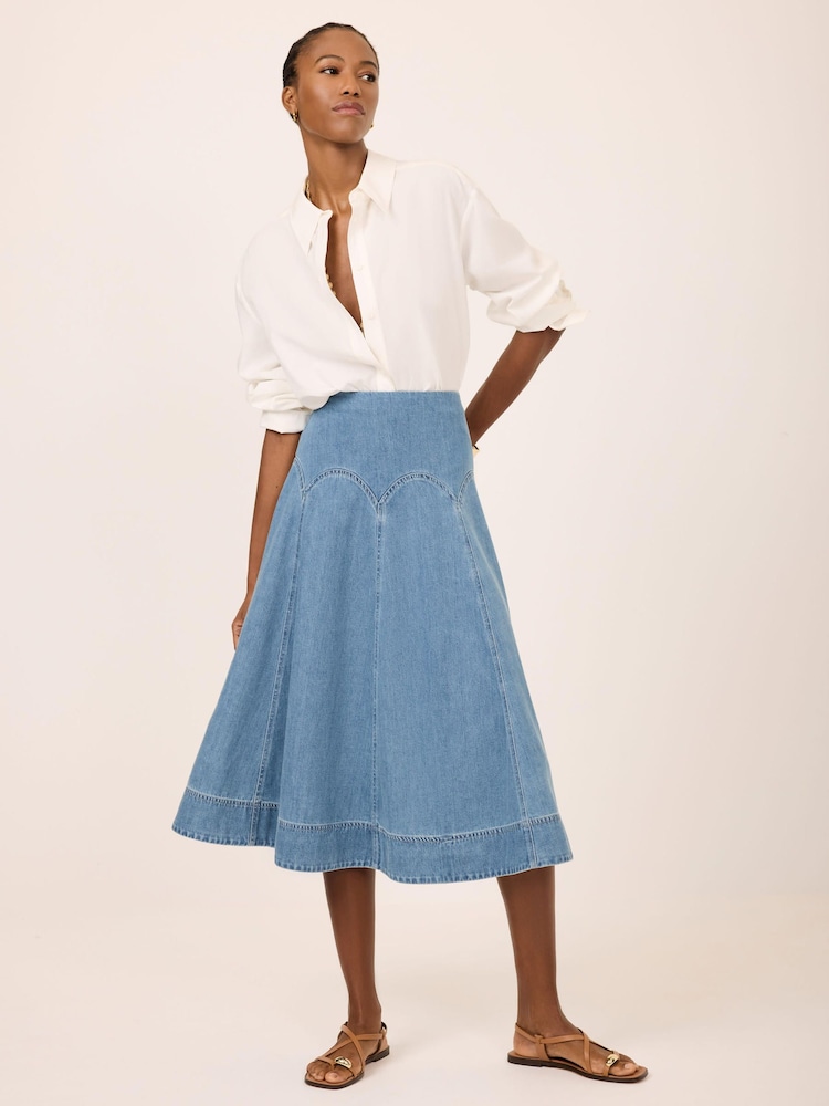 Mint Velvet Blue Denim Midi Skirt - Image 2 of 7 Mint Velvet Blue Denim Midi Skirt - Image 2 of 7