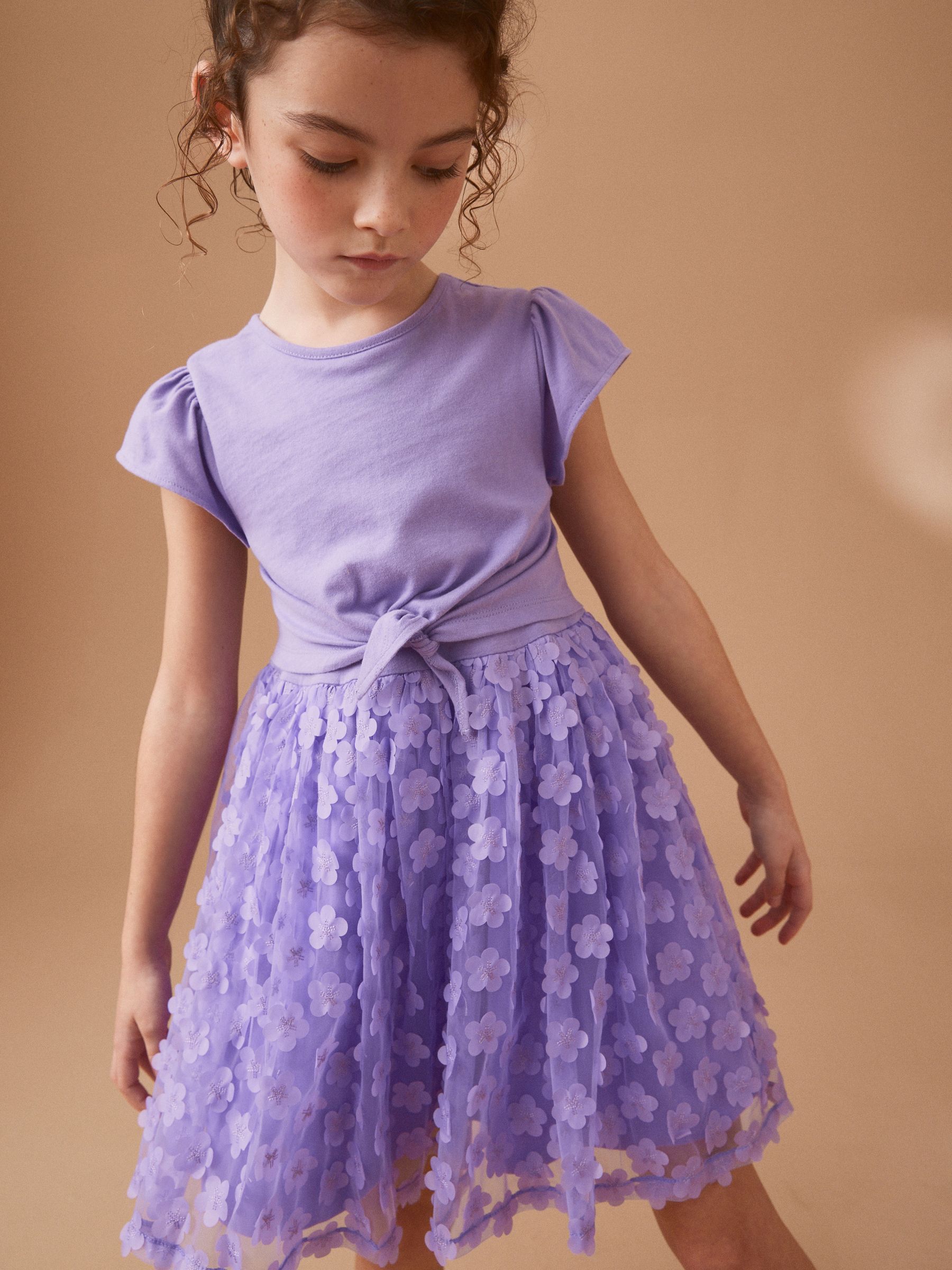 Buy Lilac Purple 3D Floral Skirt Dress (3-12yrs) from Next