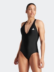 adidas Black 3-Stripes Swimsuit - Image 1 of 9