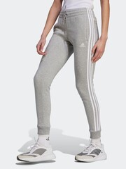 adidas Grey Essentials 3 Stripe Fleece Joggers - Image 1 of 6