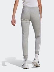 adidas Grey Essentials 3 Stripe Fleece Joggers - Image 2 of 6