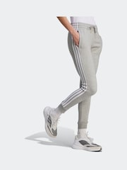adidas Grey Essentials 3 Stripe Fleece Joggers - Image 3 of 6