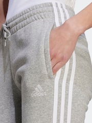 adidas Grey Essentials 3 Stripe Fleece Joggers - Image 4 of 6