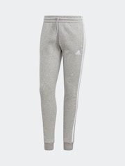 adidas Grey Essentials 3 Stripe Fleece Joggers - Image 6 of 6