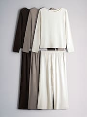 The Set 3 Pack Essentials Long Sleeve Pyjamas Dark Brown/Brown/Light Beige - Image 1 of 9