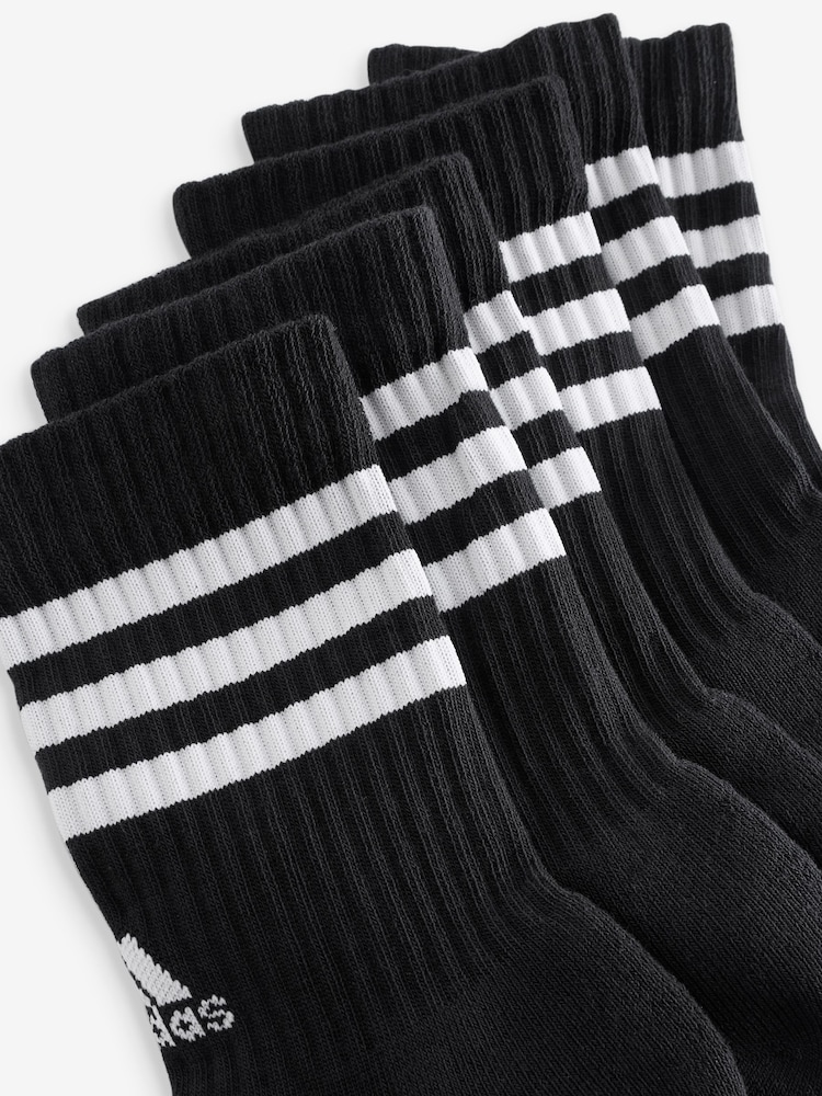 adidas Night Black 3-Stripe Crew Length Socks 3 Pack - Image 2 of 4