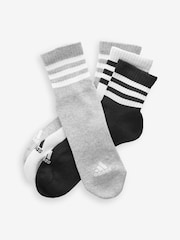 adidas Grey 3-Stripes Cushioned Sportswear Mid Cut Socks 3 Pairs - Image 2 of 4