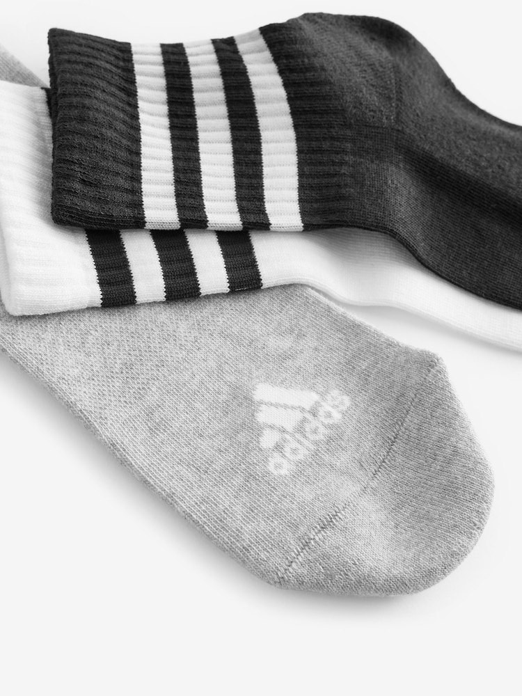 adidas Grey 3-Stripes Cushioned Sportswear Mid Cut Socks 3 Pairs - Image 4 of 4