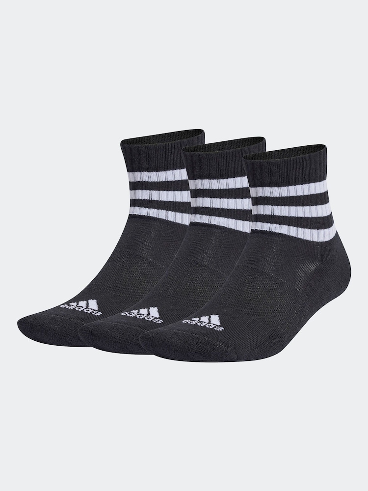adidas Black 3-Stripes Cushioned Sportswear Mid Cut Socks 3 Pairs - Image 1 of 4