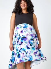 Roman Purple Curve Premium Stretch Abstract Midi Dress - Image 2 of 5