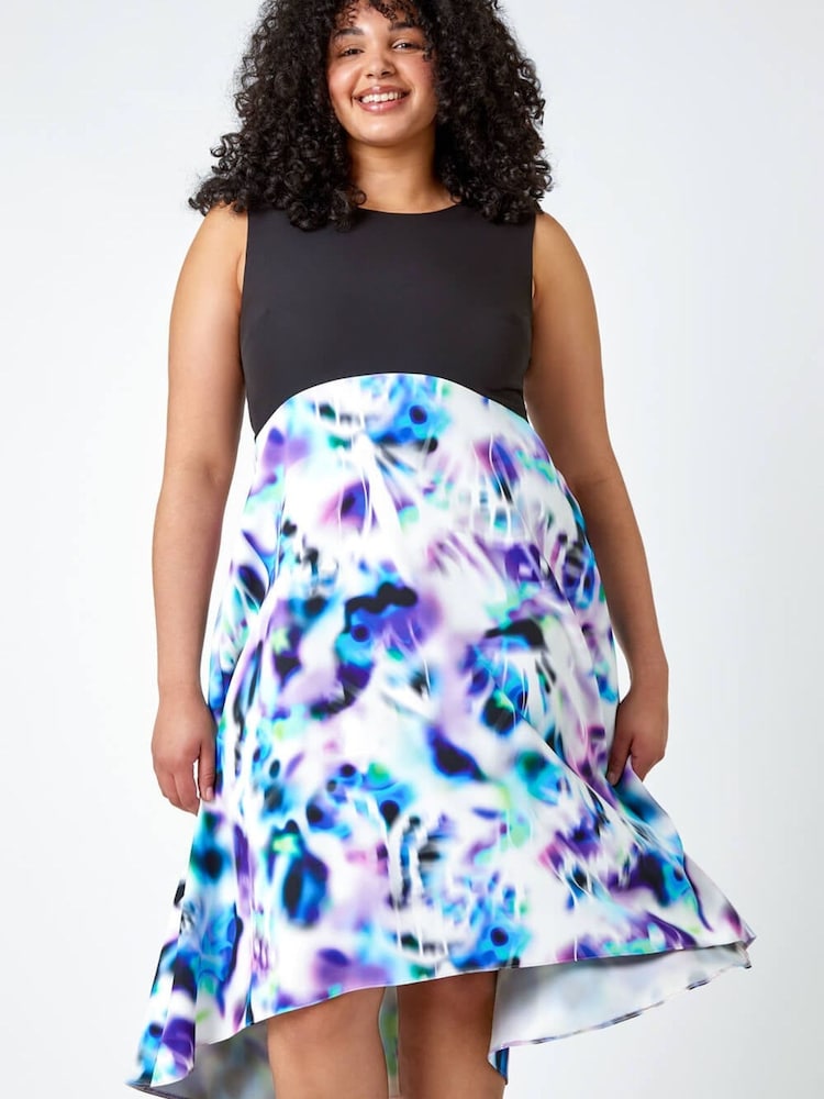 Roman Purple Curve Premium Stretch Abstract Midi Dress - Image 2 of 5