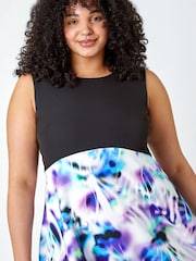 Roman Purple Curve Premium Stretch Abstract Midi Dress - Image 4 of 5
