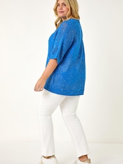 Roman Blue Curve Metallic Diamond Knit Top - Image 3 of 5