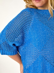 Roman Blue Curve Metallic Diamond Knit Top - Image 5 of 5