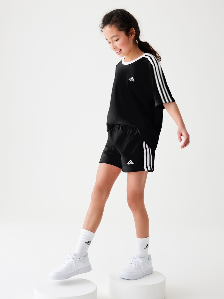 adidas Black Junior Essentials 3-Stripes Shorts - Image 1 of 8 adidas Black Junior Essentials 3-Stripes Shorts - Image 1 of 8