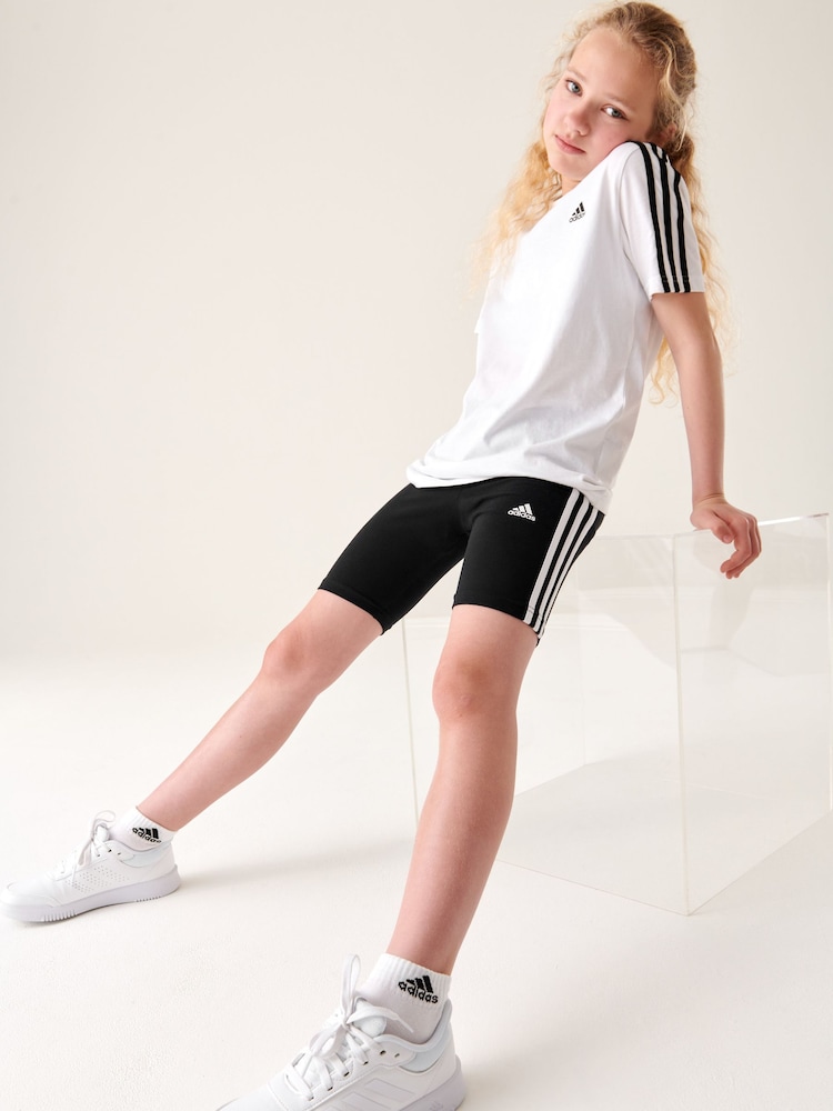 adidas Black Sportswear Essentials 3-Stripes Cotton Biker Shorts - Image 1 of 8
