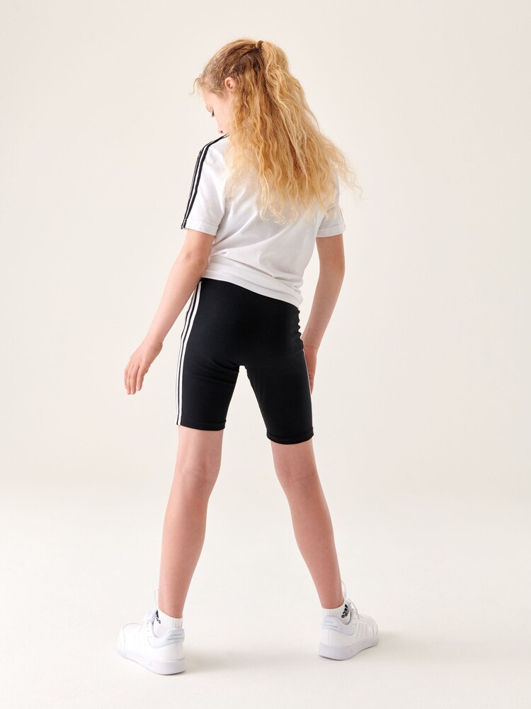 adidas Black Sportswear Essentials 3-Stripes Cotton Biker Shorts - Image 3 of 8