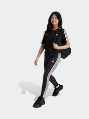 adidas Black/White Sportswear Essentials 3-Stripes Cotton Leggings - Image 1 of 10
