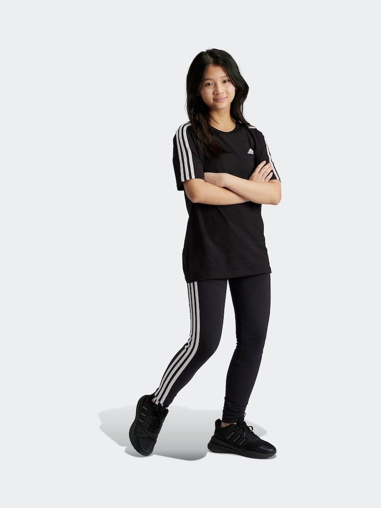 adidas Black/White Sportswear Essentials 3-Stripes Cotton Leggings - Image 2 of 10